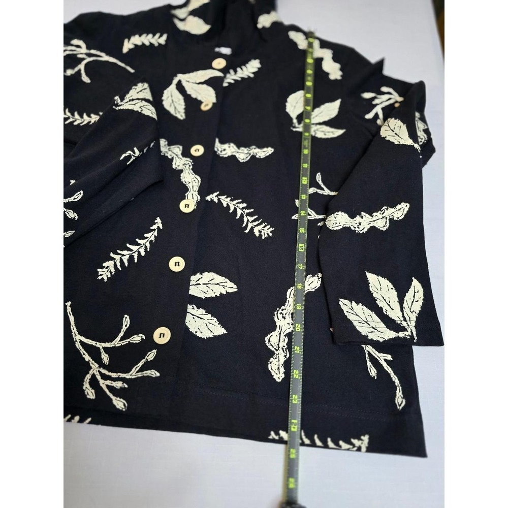 M. MAC Womens Black Cream Leaf Print Hooded Button Front Cardigan Size Large - Picture 5 of 6